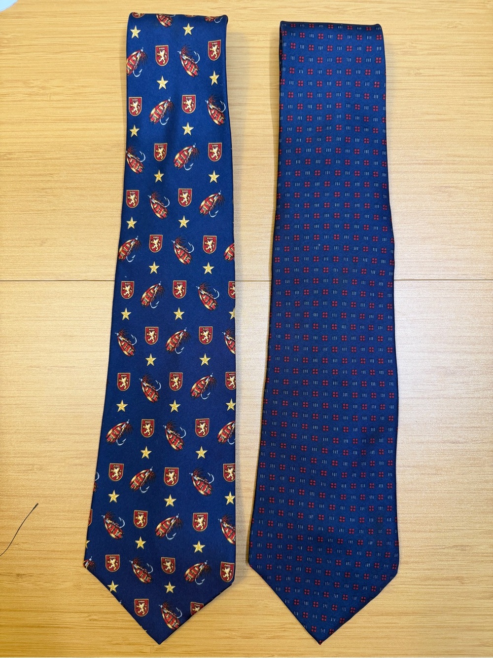Tommy Hilfiger Navy Blue Patterned Men's Silk Tie Duo (Navy, Red, Gold) LOT OF 2